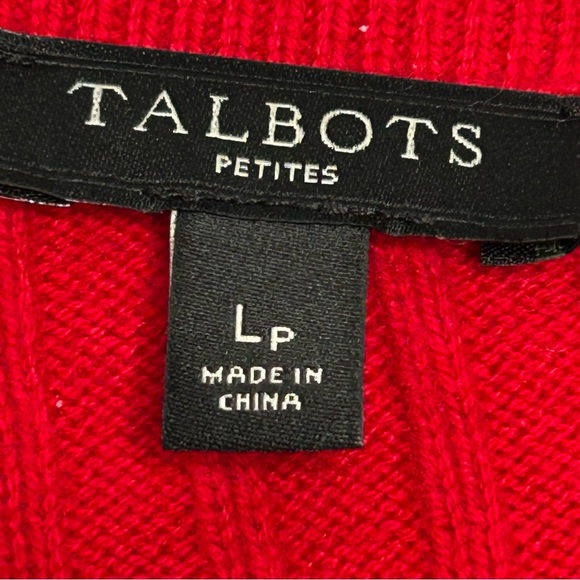 Talbots Cherry Red Round Neck Cable Knit Long Sleeve Sweater Sz LP - Picture 6 of 7